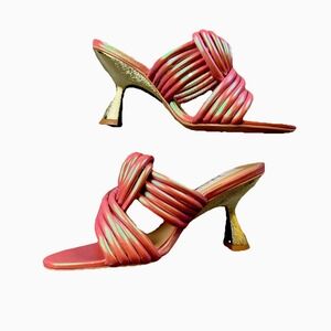 CECELIA New York Iridescent Pink Mule Heels Gold Heel Size 7.5 NEW